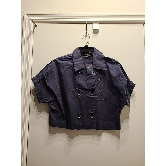 Tex by MaxAzria Gray Blue Button-Up Cotton Blazer Womens M Nwot - Picture 4 of 12